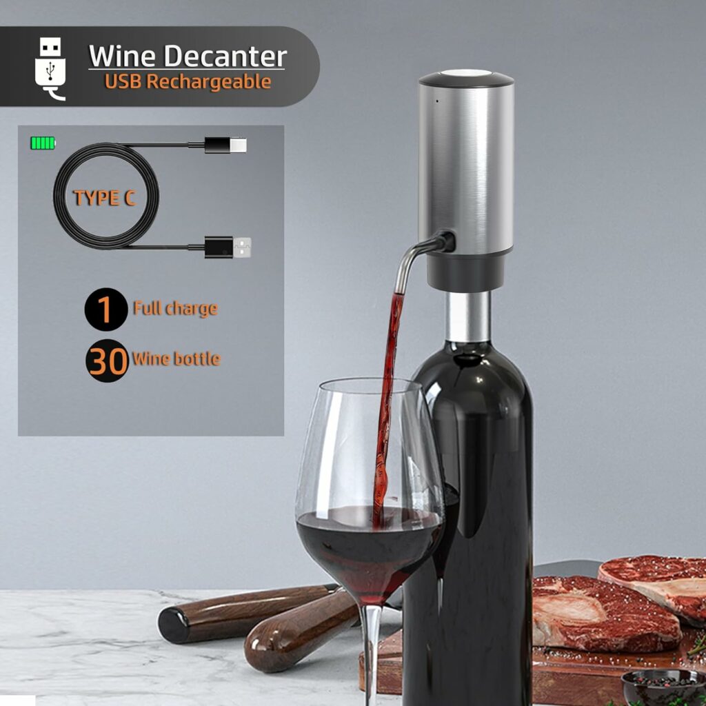 Aeratore e versatore elettrico per vino, Decanter per vino automatici intelligenti, Distributore di vino ricaricabile con cavo USB, I migliori regali per il vino