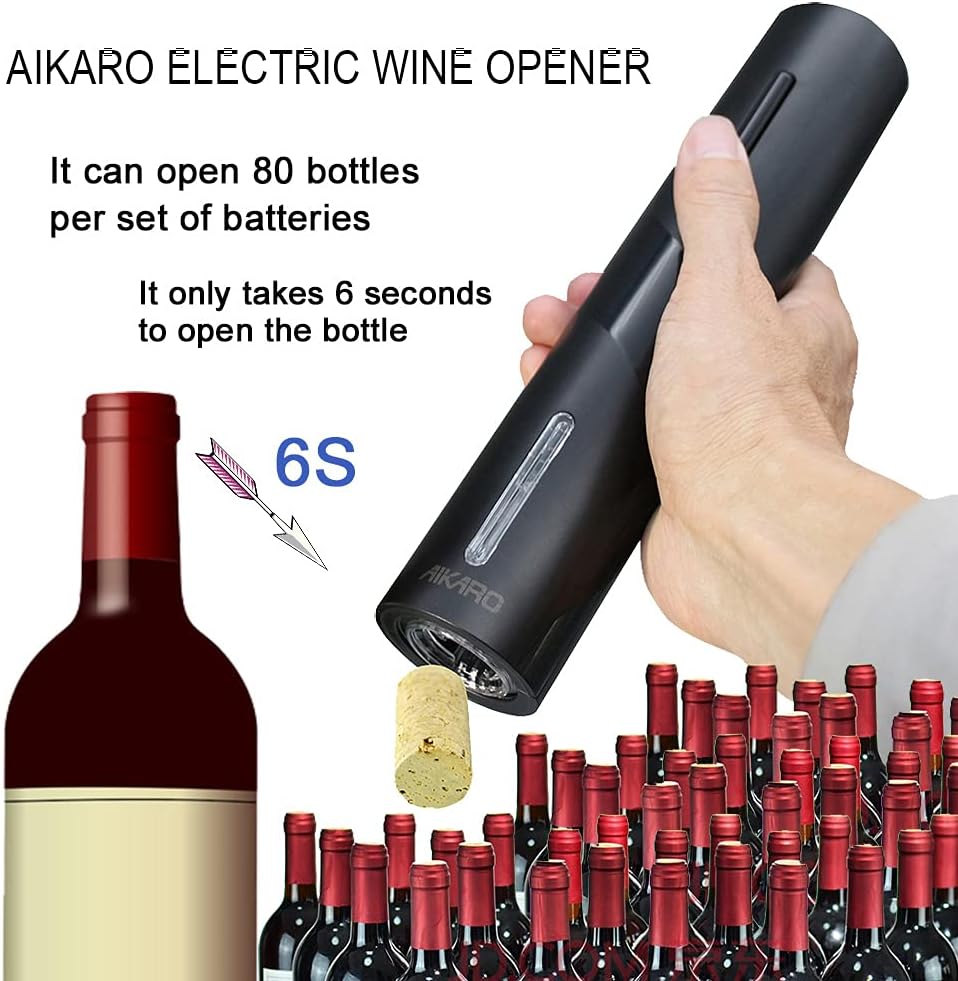 AIKARO - Cavatappi Elettrico per Vino Apribottiglie Automatico (Set, Batteria Caricata)