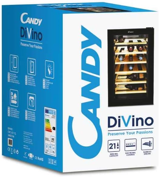 Candy DiVino CWC150EM/N Cantinetta Vino Refrigerata, 41 Bottiglie, Luci a LED e Trattamento anti UV, Ripiani in Acciaio Inox, Libera Installazione, 49x55x84.5 cm, Nero, Classe G           [Classe di efficienza energetica G]