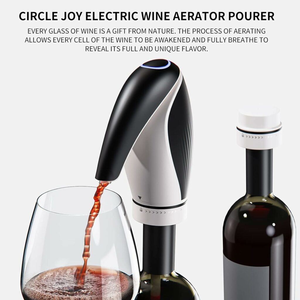 CIRCLE JOY Aeratore per Vino Elettrico Versatore Ricaricabile 3-in-1 Vino Decanter Dispenser Preserver Pinguino Forma Regali per Gli Amanti del Vino, Nero