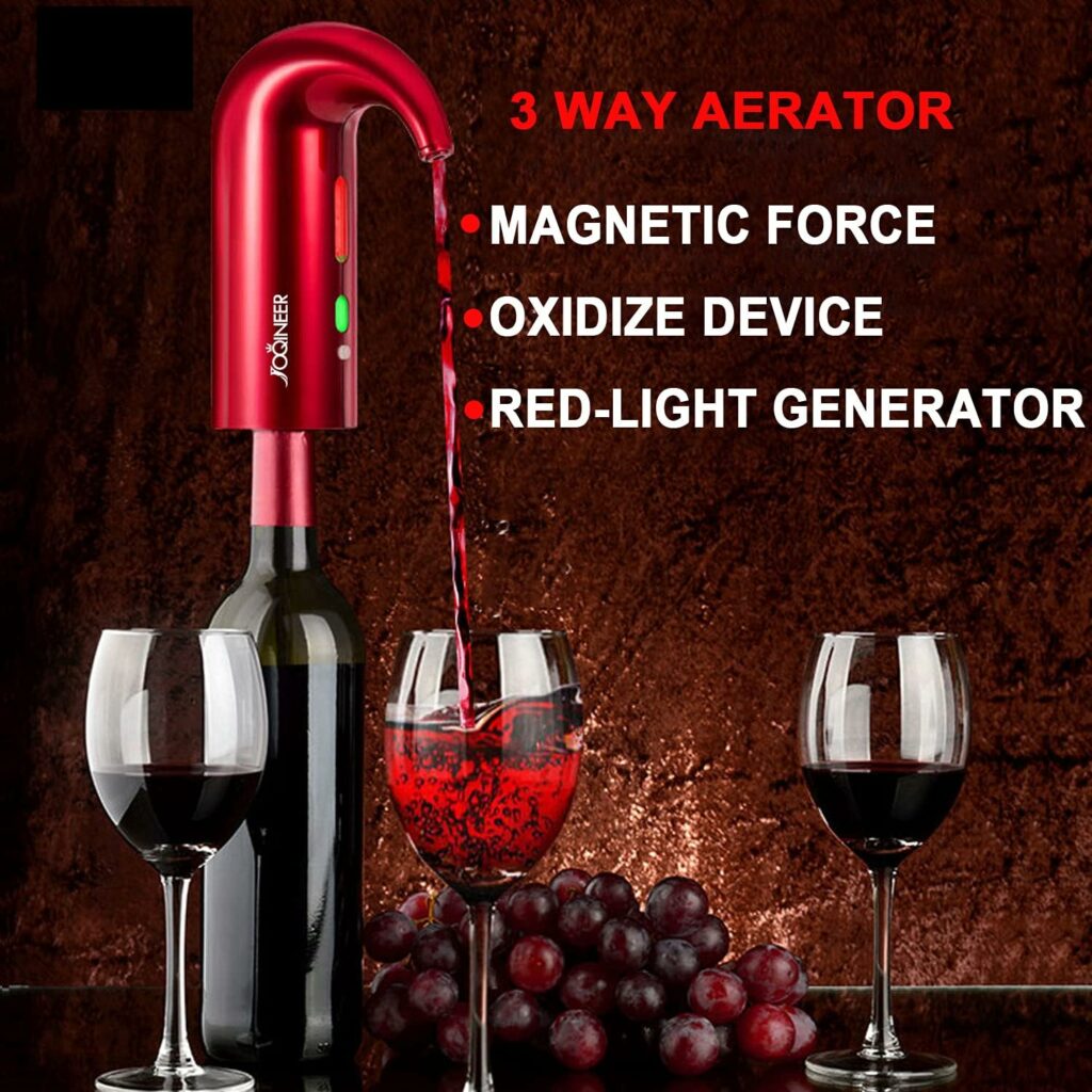 JOQINEER Versatore Elettrico per aeratore per Vino, Tappo per distributore Automatico di Vino Multi-Smart - Versatore per aerazione Premium e beccuccio per Decanter - Decanter per Vino,Black