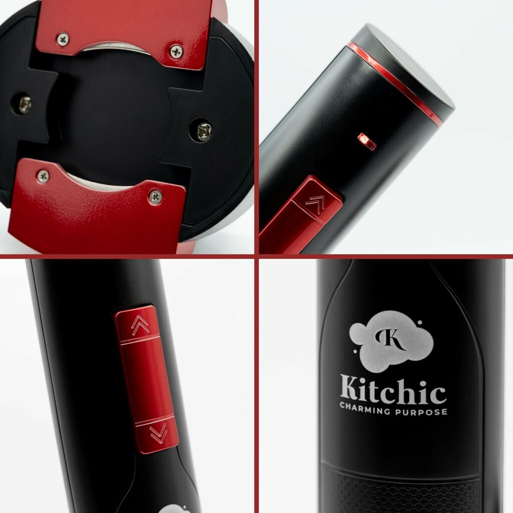KITCHIC Cavatappi Elettrico per Vino: Apri fino a 180 bottiglie con una sola ricarica - Design raffinato - Cavo USB incluso - Potenza del motorino superiore