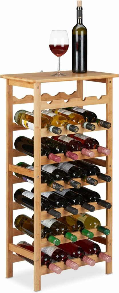 Relaxdays Portabottiglie di Vino in Bambù, Cantinetta per 28 Bottiglie, Mobiletto per Cucina, Cantina  Bar, Naturale, 100%, 1 pz
