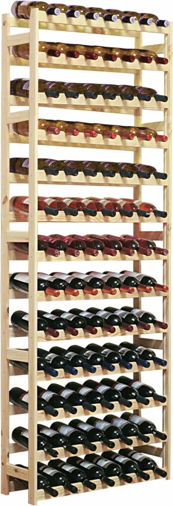 Cantinetta / scaffale per vino SIMPLEX modello 5, per 91 bottiglie, legno naturale - A 198 x L 72 x P 25 cm, In piedi da pavimento