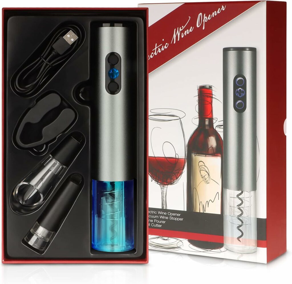 Cavatappi Elettrico, USB Ricaricabile Apribottiglie, Taglia Foglio, Tappi per Vino, Versatore per gli Amanti del Vino