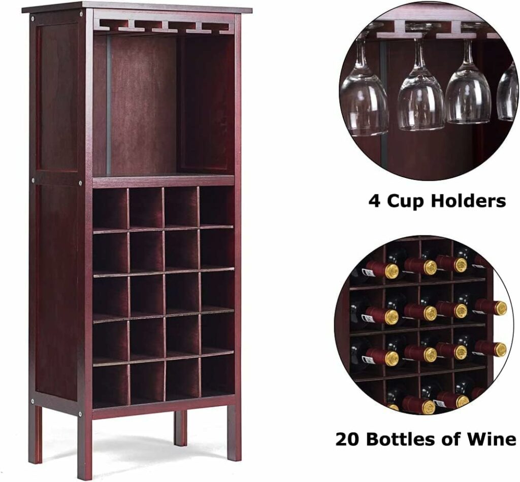 GIANTEX Porta Vino Legno, 5 Ripiani per 20 Bottiglie, Cantiniere con 4 Porta Calici, Mobiletto Portabottiglie per Collocazioni e Esposizioni di Vino, 42x25x96 cm, 3 Colori Disponibili